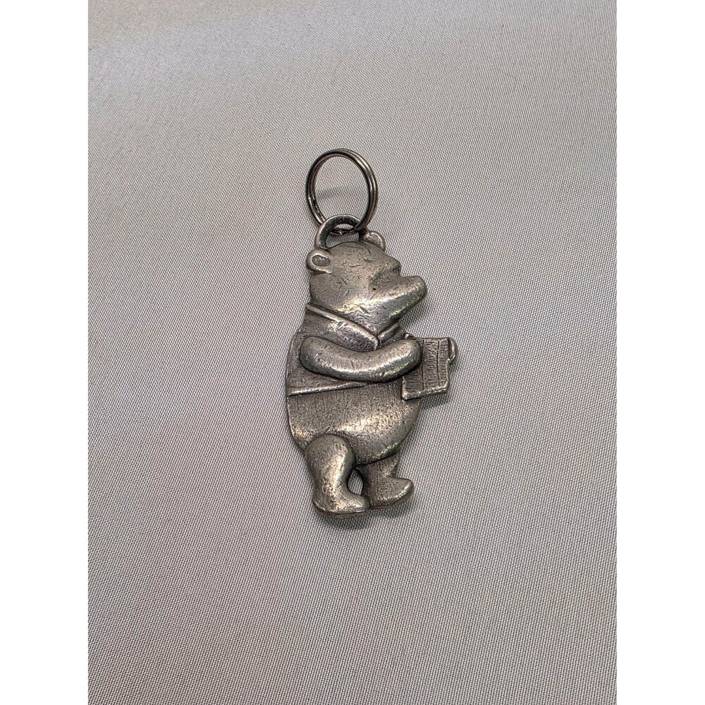 Vintage Winnie the Pooh Keychain Metal Charm – Classic Bear Holding Honey Pot